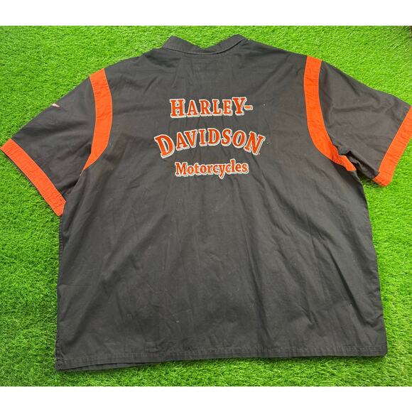 Harley Davidson Button Up Shirt Mens 4XL Black Orange Short Sleeve Genuine Logo - Picture 2 of 8